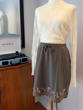 J. Jill Floral Emboidered Mini Skirt with Drawstring, Cotton, Casual Boho